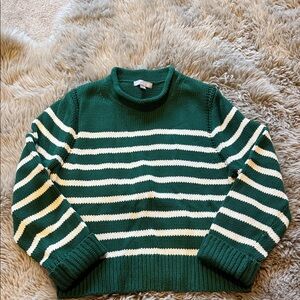 J. Crew Green and White Striped Sweater